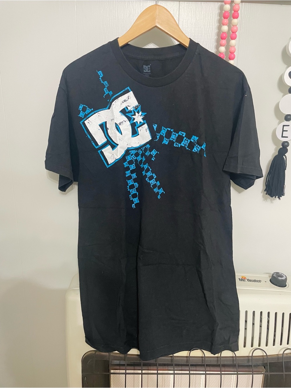 DC Black Tee with White and Blue Logo Graphic